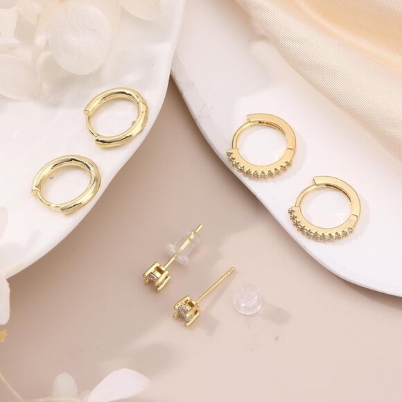 Dainty Gold Earrings for Women 14k Gold Plated Stackable Huggie Earrings Set - Picture 5 of 7